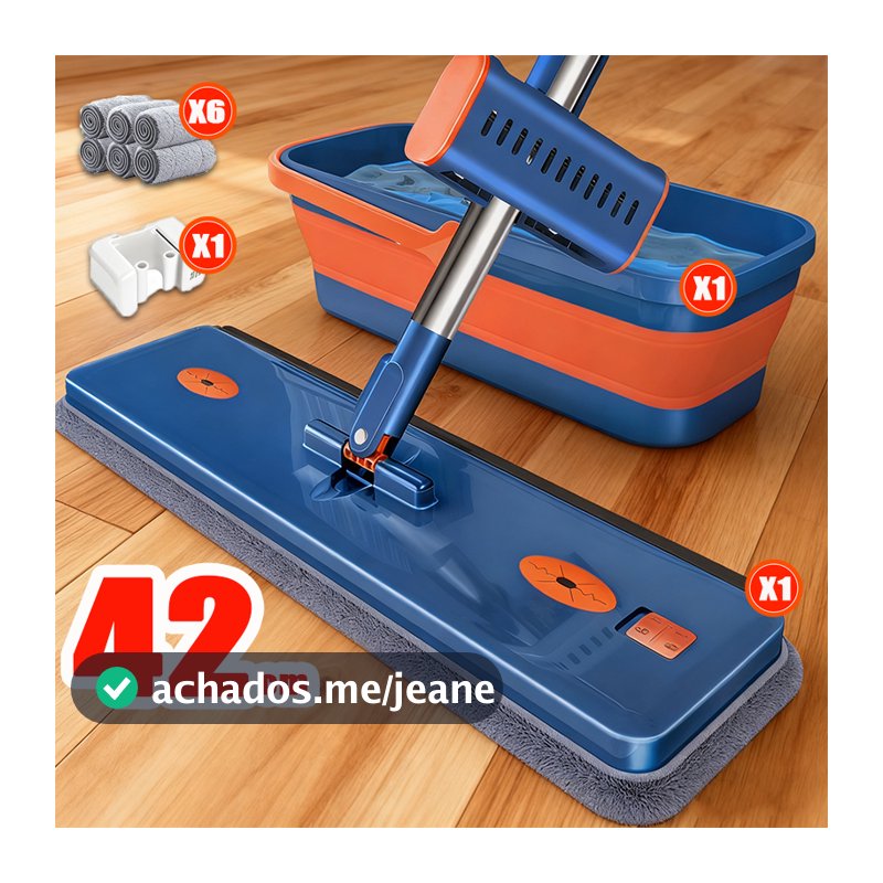 Kit 9 peças mop dobrável Mop + balde + 6 refis de mop seco e úmido com balde S10/S5