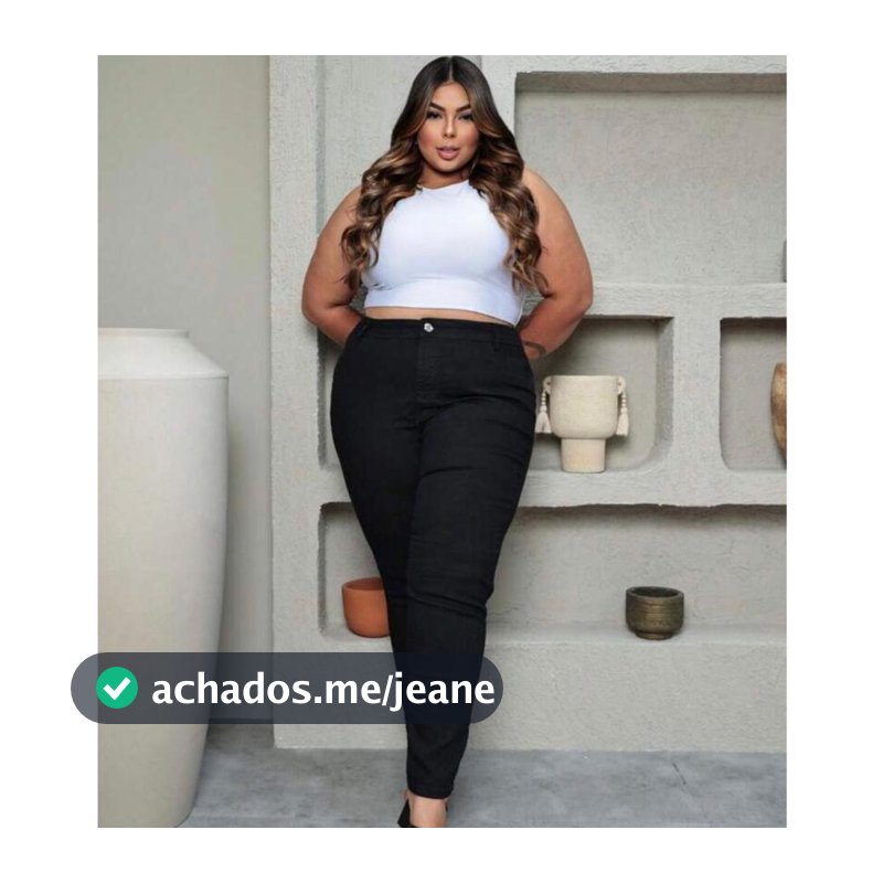 calca preta feminina jeans plus size cintura alta com elastano skinny