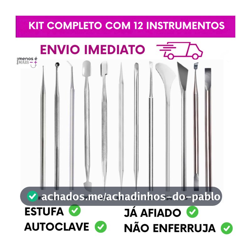 Kit Completo Com 12 Instrumentos Para Manicure Slim
