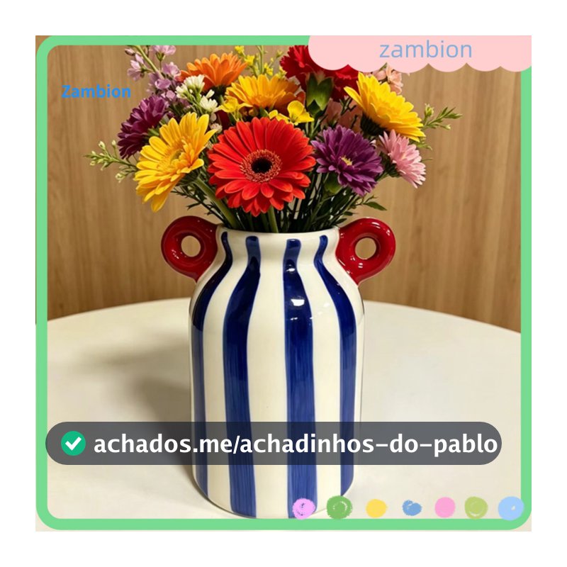 Lively Home Decor Vase Decorative Ceramic Hand-painted Striped Flower with Dual Handles – Small Wide Mouth Bud for Flo