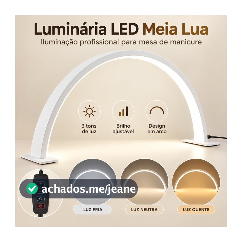 Luminária Led Meia Lua de Mesa Ring Light Estética e manicure