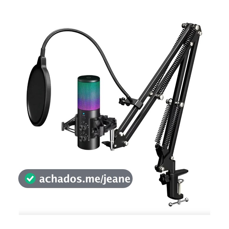 Conjunto de Microfones Condensador USB Profissional com Suporte de Mesa Iluminação RGB
