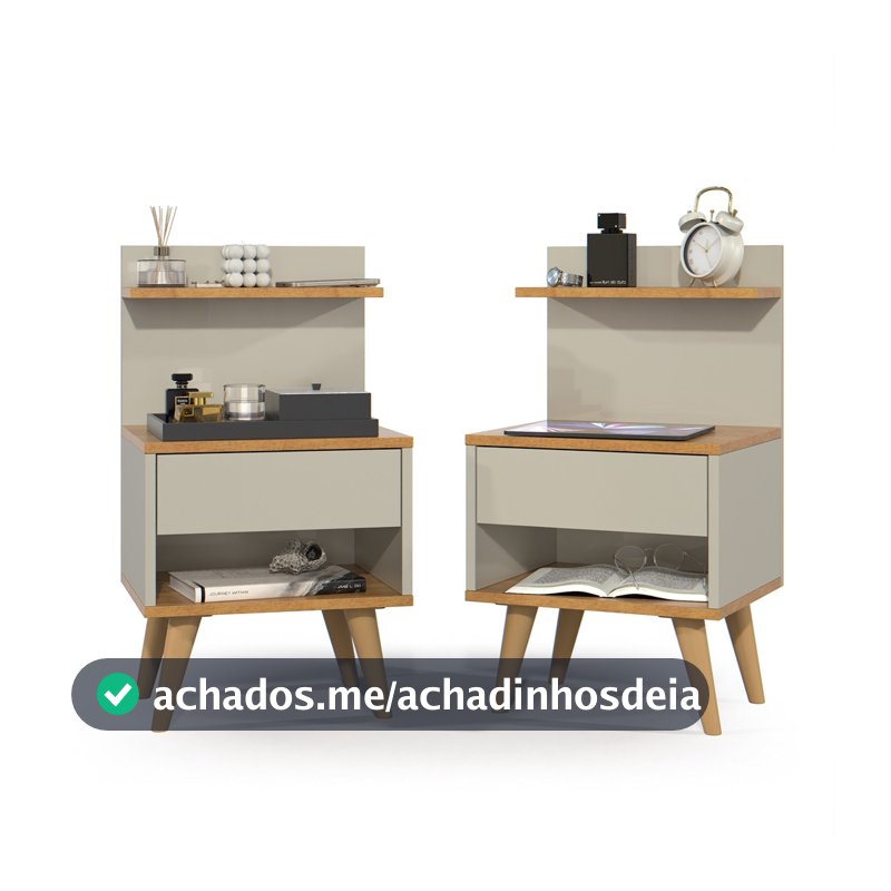 Kit com 2 Mesa de Cabeceira Retrô Com 1 Gaveta Sleep Decor - Cores