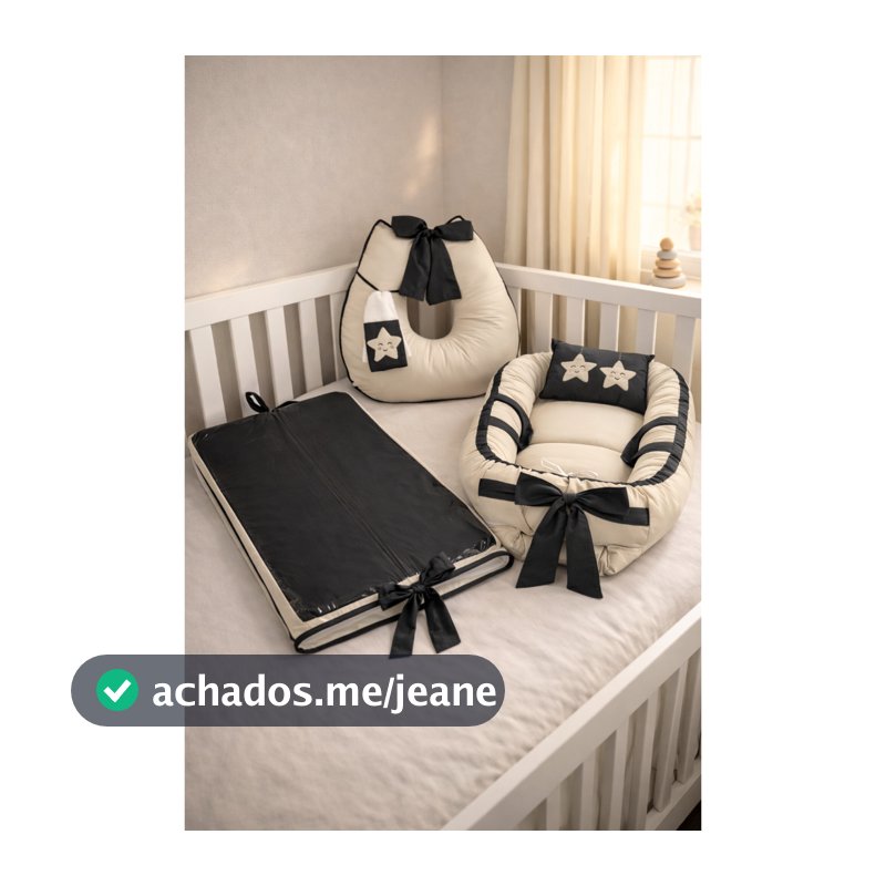 Kit 3 Peças Ninho Redutor + Almofada Amamentação c Toalha + Trocador Impermeável Bordados Aplicação