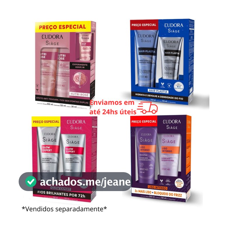 Kit Promocional Siage Shampoo + Condicionador Hair Plastia, Liso Intenso, Glow Expert, Nutri Rose
