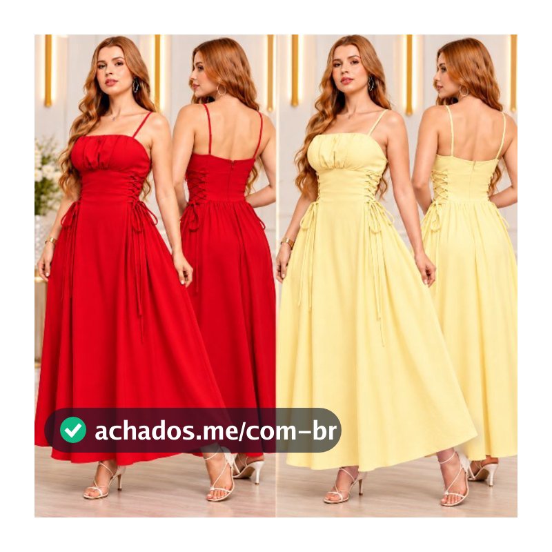 Vestido Longo Feminino Acinturado com Cordas Laterais Elegante Sensorial Festa Luxo Moda Chic 2026