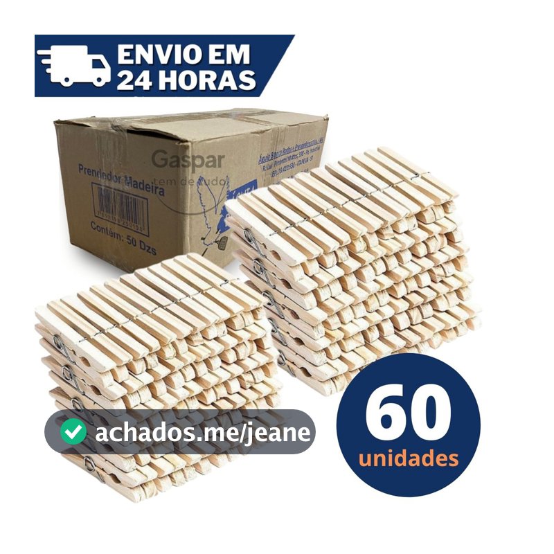 Prendedores Pregadores Roupa Madeira Artesanato Embalagem c/ 60 unidades