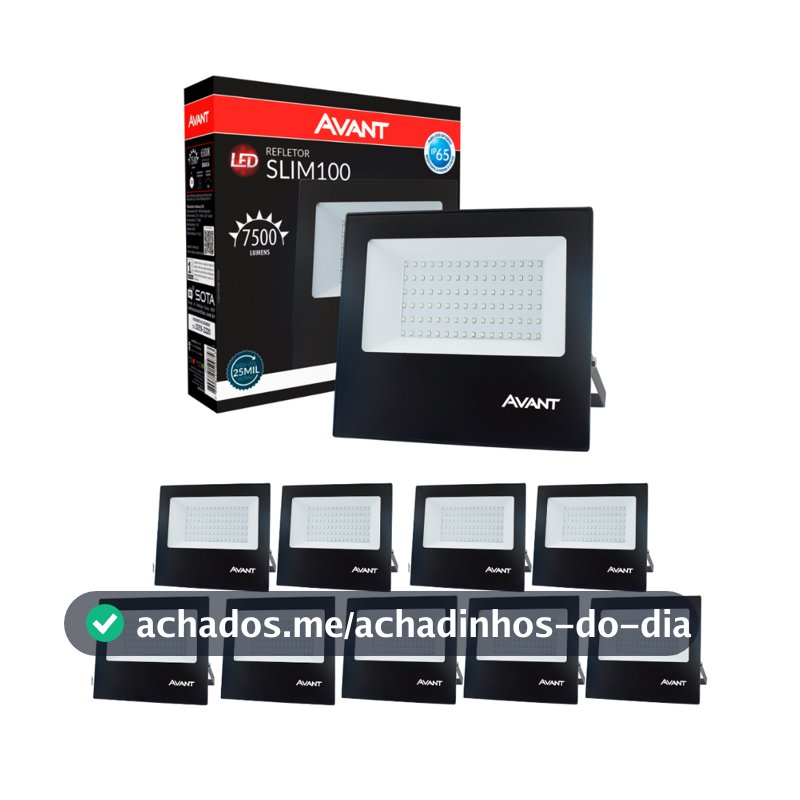 Kit 10 Refletor Led Externo 100w 6500k Branco Frio 110v/220v Ip66 a prova d água Avant