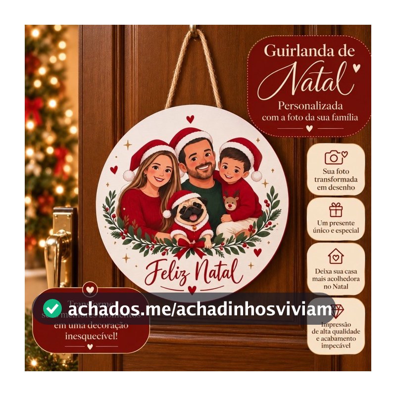 Guirlanda de Natal com foto Personalizada / Enfeite de porta para Natal com foto da família/ Guirlanda Natalina