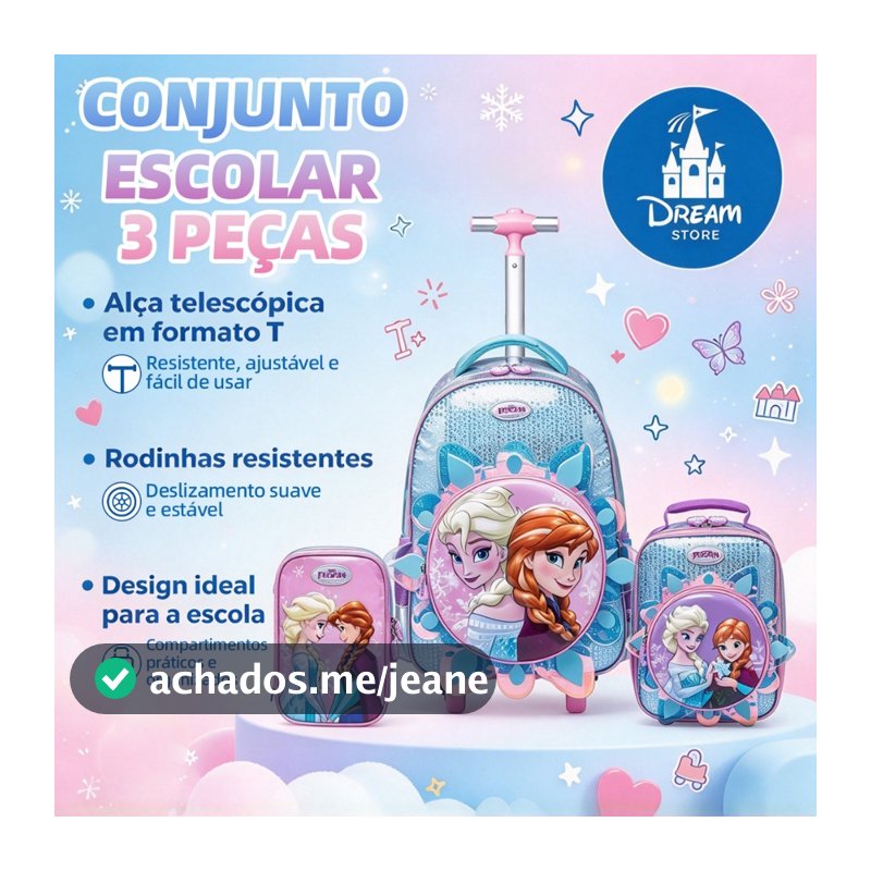 Kit Mochila Rodinhas Frozen Escolar Infantil Lancheira Estojo