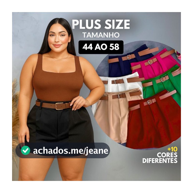 Short Saia Plus Size Alfaiataria Com Cinto Tamanho 36 Ao 58