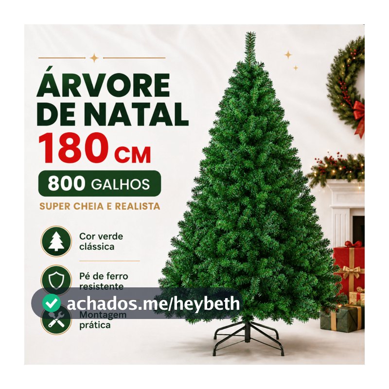 Árvore de Natal 1,80 Metros 800 Galhos Pinheiro Verde Cheia Luxo Gorda Decoração 180cm