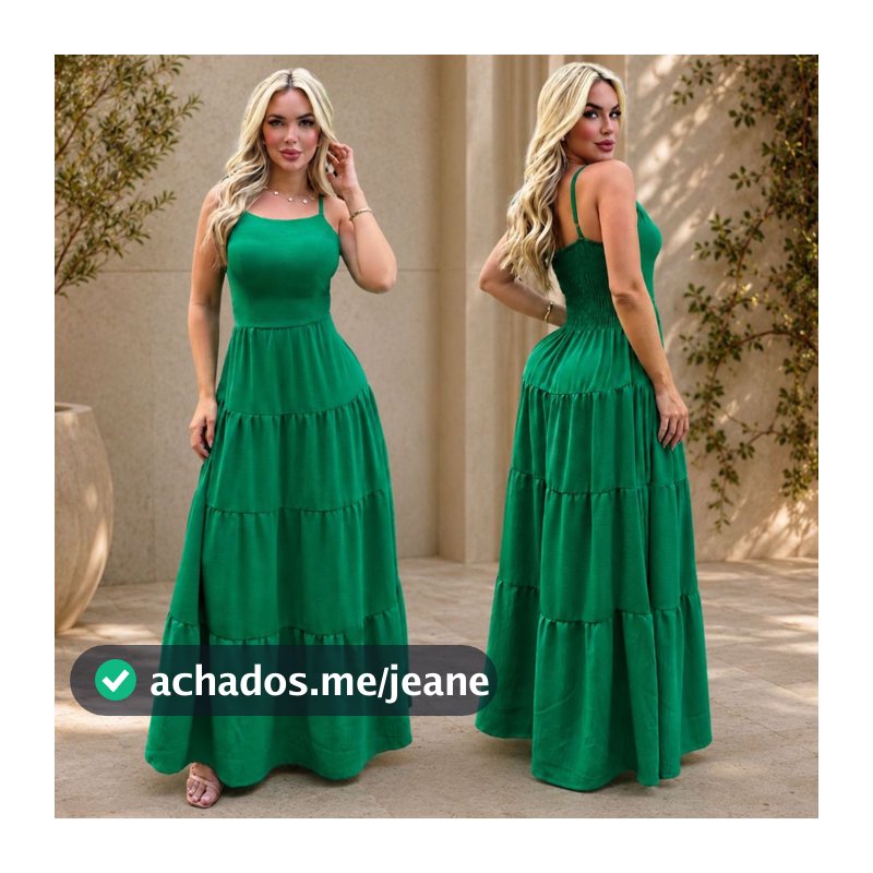 Vestido Feminino Longo  Lastex nas Costas Alça Fina Reguláveis Moda Verão e Saia Rodada Três Marias