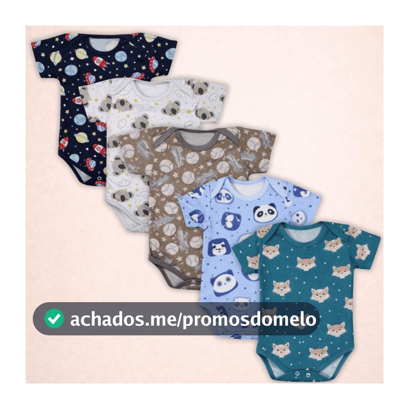 Kit 5 Peças Body Bebe M/curta Estampado 100% Algodão Menino