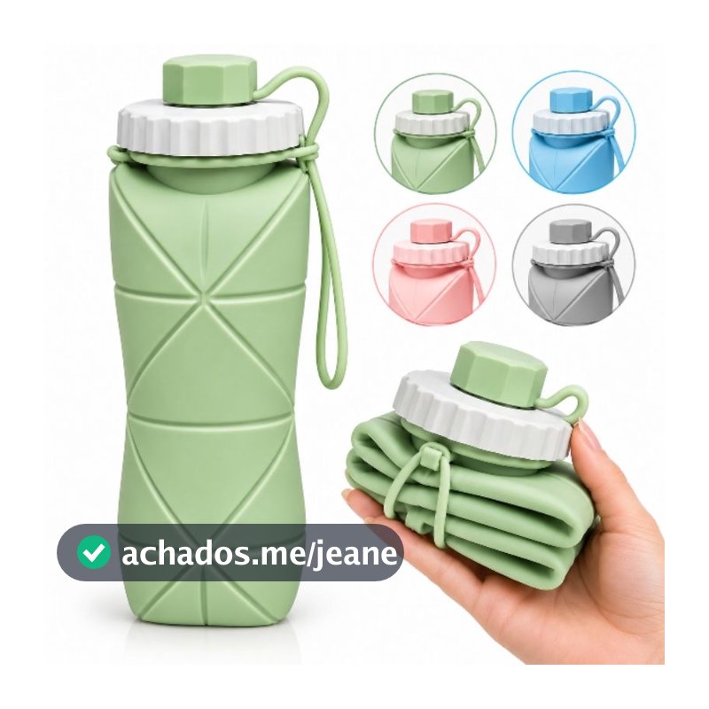 Garrafa de Água Dobrável Silicone 600ml – Retrátil, Compacta e Portátil para Viagem, Academia e Trabalho