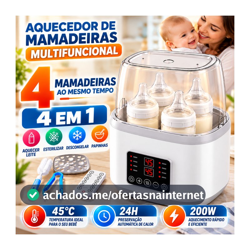 Aquecedor E Esterilizador De Mamadeira 4 em 1 Com Tela Touch E Preservação De Calor 24 Horas