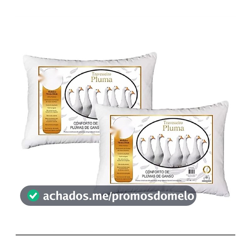 Kit 02 Travesseiros de plumas de ganso sintético 50x70 Promoção macio antialérgico