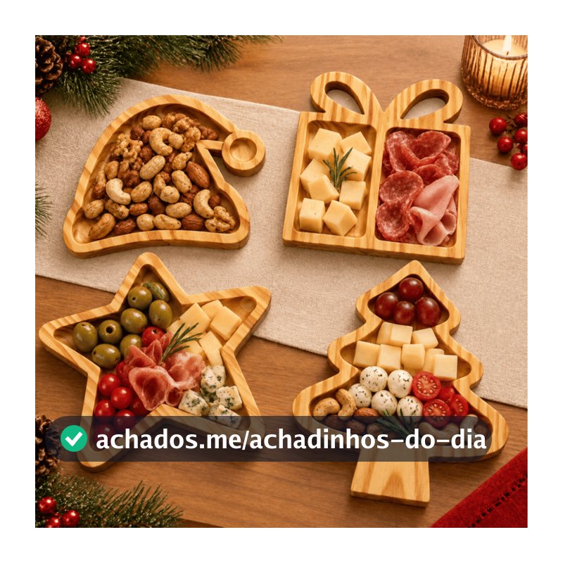 Petisqueira de Natal Madeira Pinus Tábua de Frios Mesa Posta Petiscos Gorro Presente Pinheiro Estrela