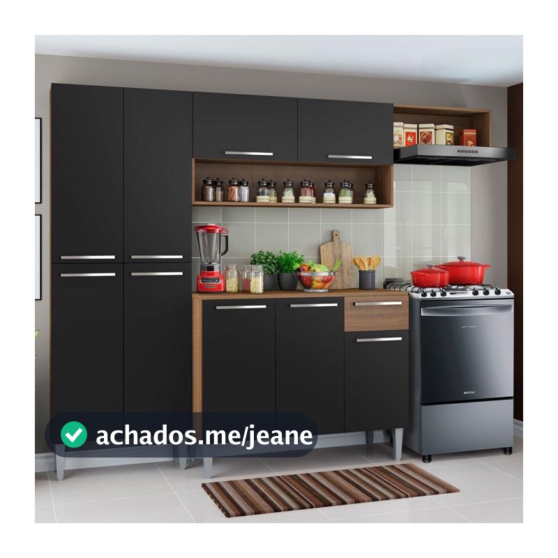 Armário de Cozinha Compacta Rustic/Preto Emilly Top Madesa