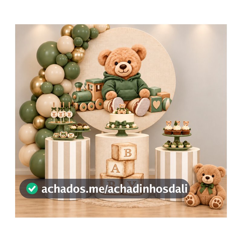 Kit Capa Painel Redondo + Capas de Cilindro Sublimados Para Festa Tema URSO BABY 01