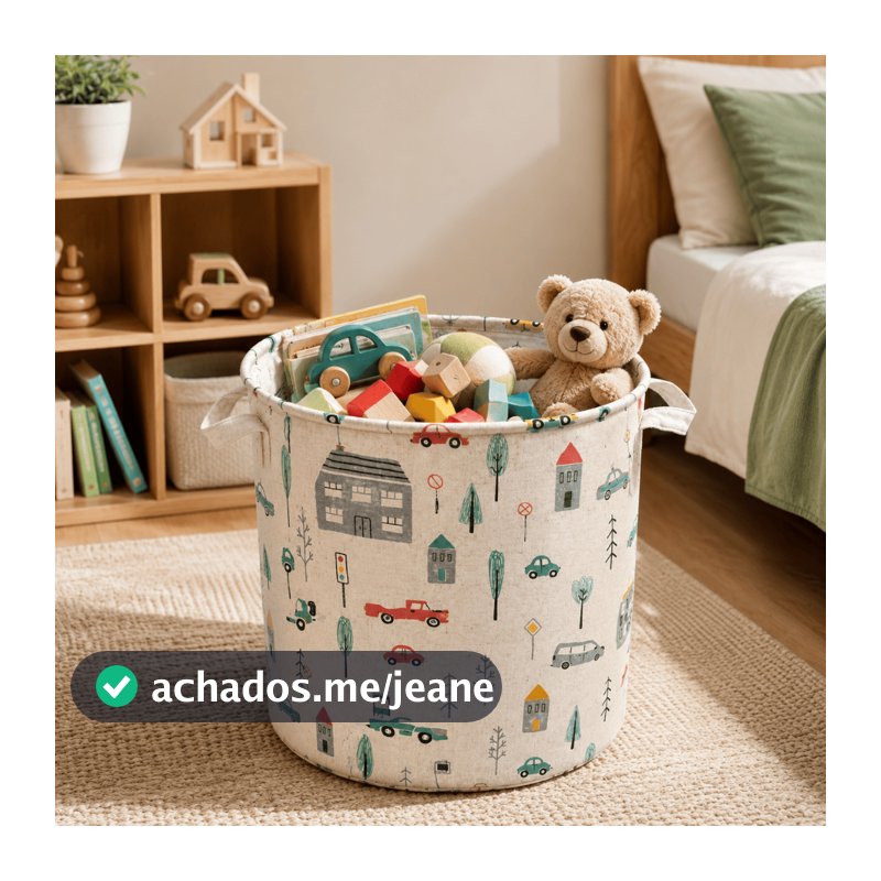 Cesto Organizador Grande Multiuso com Alças para Brinquedos Roupas Mantas e Objetos