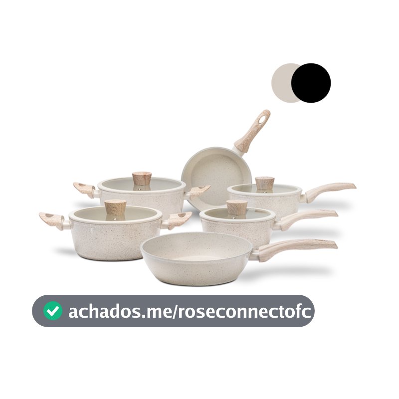 Jogo de Panelas 6 Peças Brinox Antiaderente Ceramic Life Sirius Vanilla e Preto - Com Indução