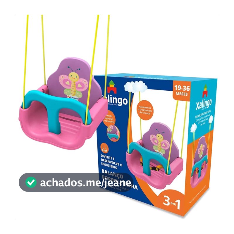 Balanço Infantil Borboletinha Rosa e Azul Com Encosto Regulável até 23Kg Xalingo - 09356