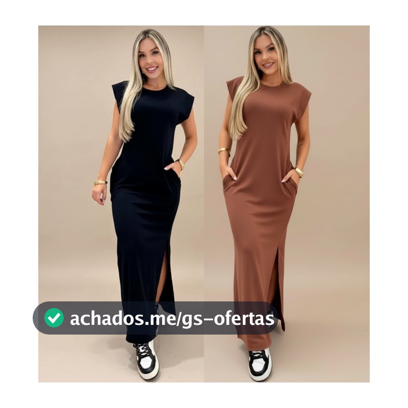 Vestido longo casual básico feminino ribana manga canelada muscle fashion gringa preto marrom