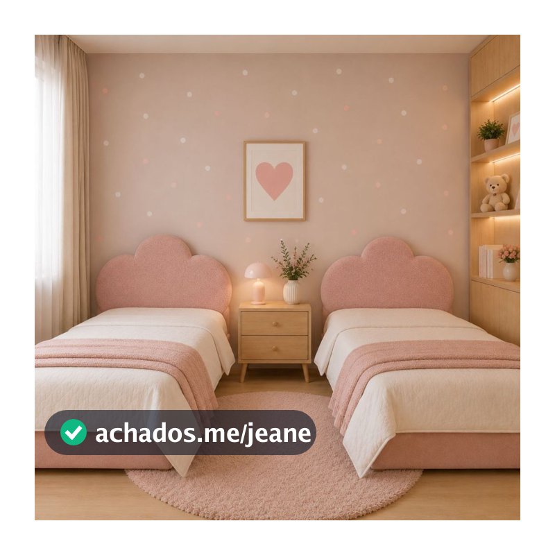 Kit 2 Cabeceiras Nuvem Solteiro Bouclê Rosa e Creme Estofada 90x57cm Decorativa Quarto Infantil Clean para cama Box