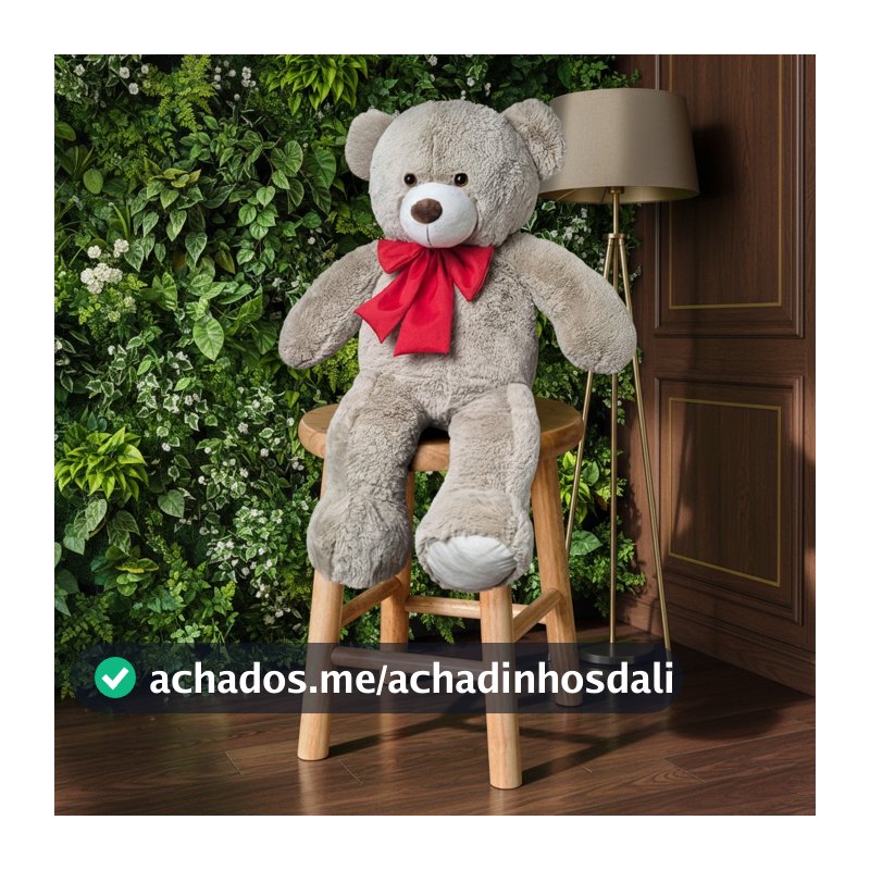 Urso De Pelúcia Teddy Bear Grande Com Laço 50cm Antialérgico Avelã Com Vermelho