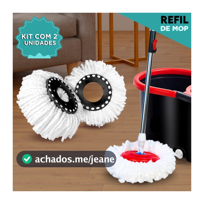 Refil Mop Giratório Universal Esfregão Kit Com 2 Unidades - Aero