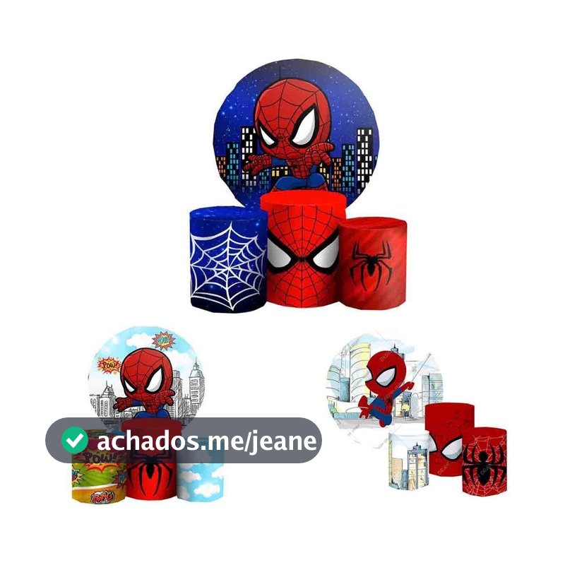 Painel Red + Capas Cilindros Tecido Sublimado Homem Aranha Baby