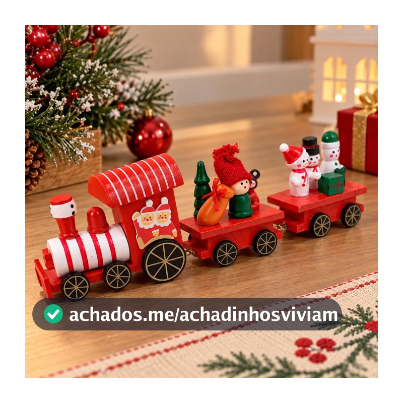 Enfeite De Natal Trenzinho Decorativo De Madeira MDF Vermelho 23cm