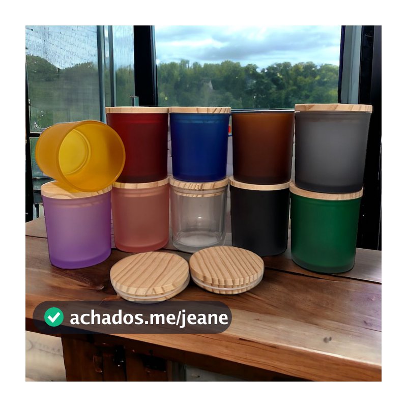 Kit 6 Copos para Vela Artesanais 220ml de Vidro Potes Tampa de Bambu Hermético | Lembrancinhas