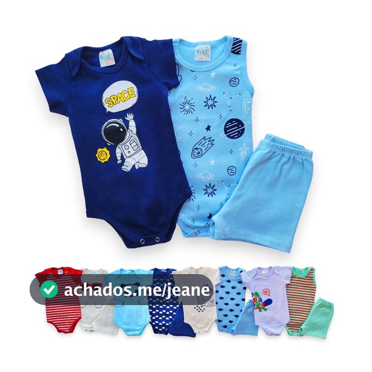 Body 3 peças Trijunto Verão Menino, Tam RN ao GG Body Manga curta, Body regata e bermudinha. Recém nascido Roupa de Bebe