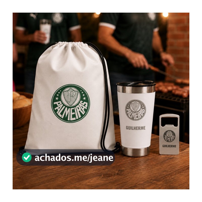 Mochila Saco + Copo Termico Time Palmeiras Personalizado Kit Presente Churrasco Cerveja Térmico Lembrancinha