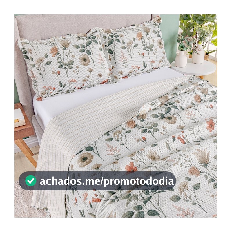 Kit Cobre Leito Colcha King Bouti 3 Peças Dupla Face Estampada Porta Travesseiro Aba Americana
