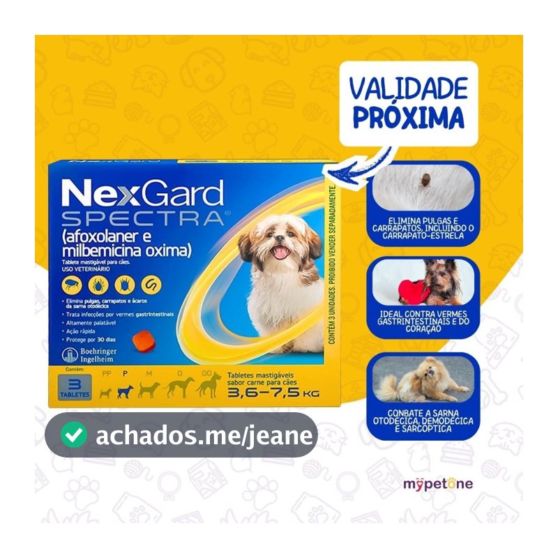 NexGard Spectra para Cães 3,6 a 7,5kg Antipulgas e Carrapatos - 3 Tabletes