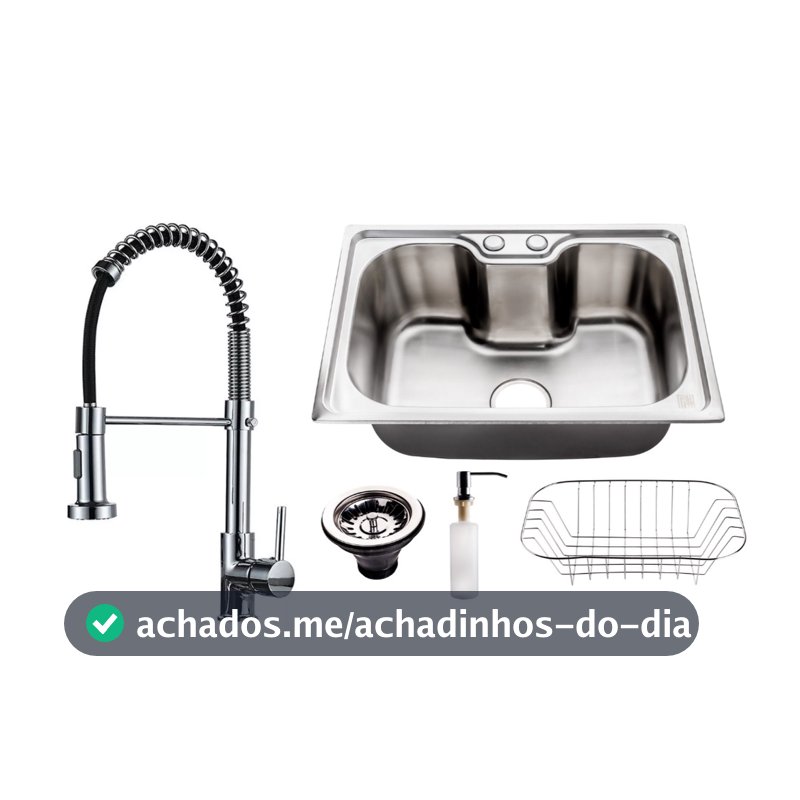 Cuba Pia Cozinha Gourmet Aço Inox 304 50x40 Com Acessórios e Torneira Gourmet Monocomando