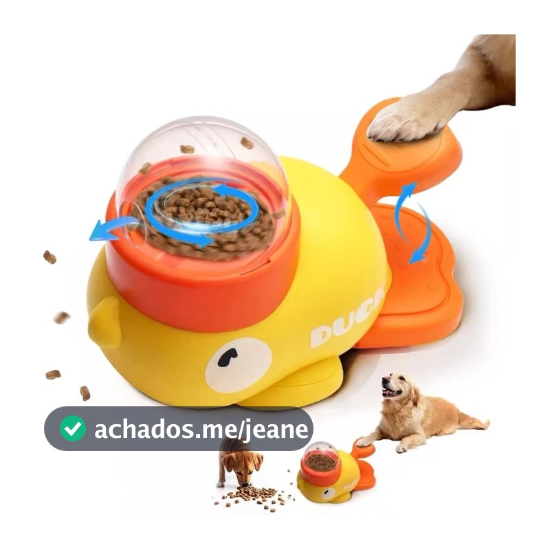 Brinquedo Interativo Pato Dispensador de Ração | Alimentador Tigela Lenta Divertida Para Cães e Gatos Petiscos e Ração