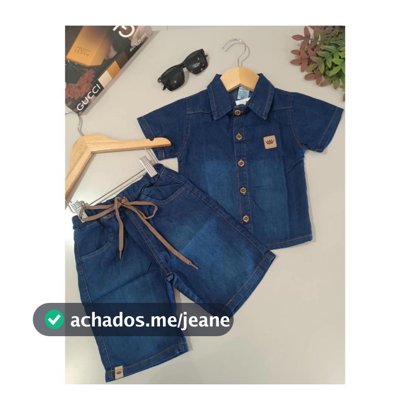 Conjunto Jeans Infantil Estiloso Camisa com Botões + Bermuda com Cadarço | Conforto e Qualidade