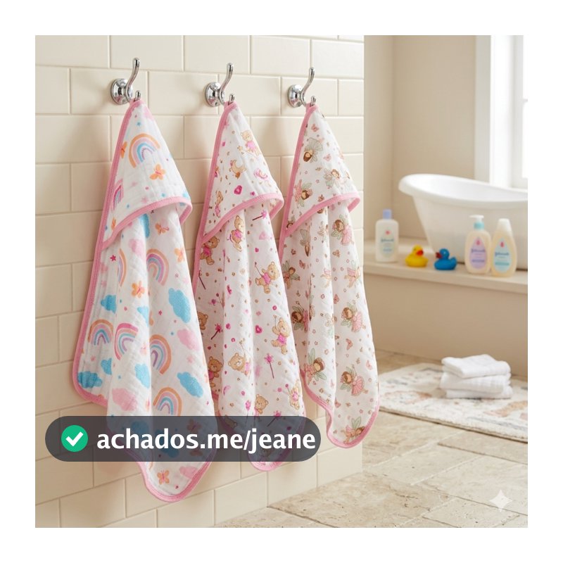 Toalha de Banho Bebe Soft Com Capuz Menina 100% Algodão Macio Enxoval Maternidade