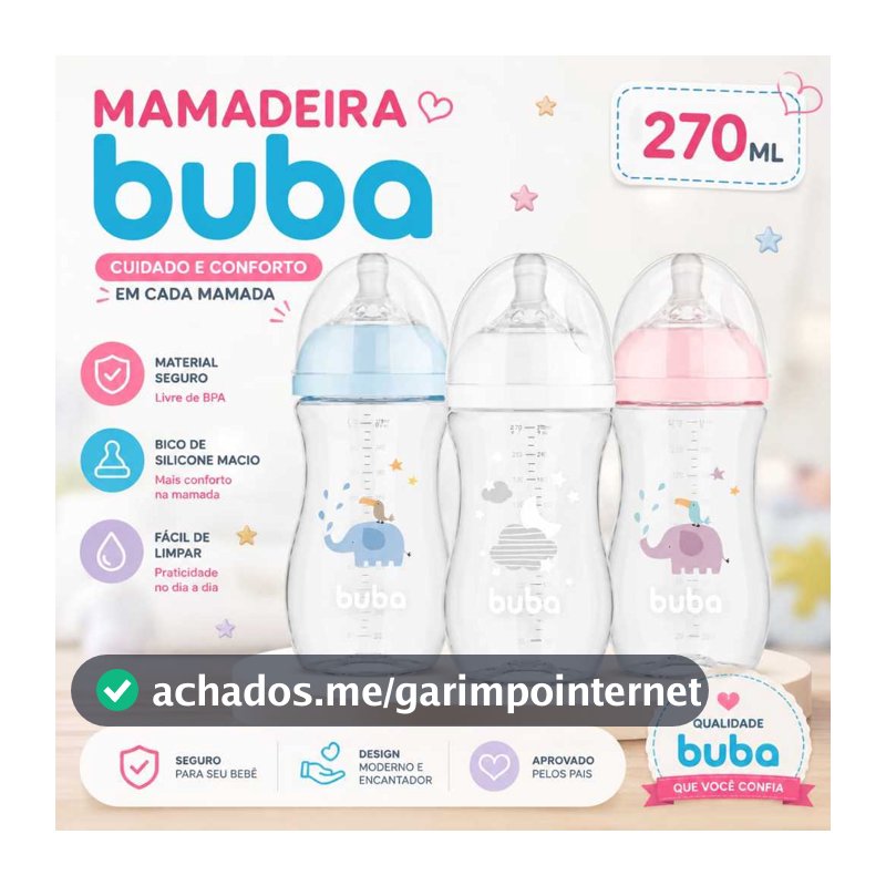Mamadeira Buba Mamadeira Bebe 270 ml Bico Silicone Sistema Anticolica Vedação Segura Mamadeira Bebe