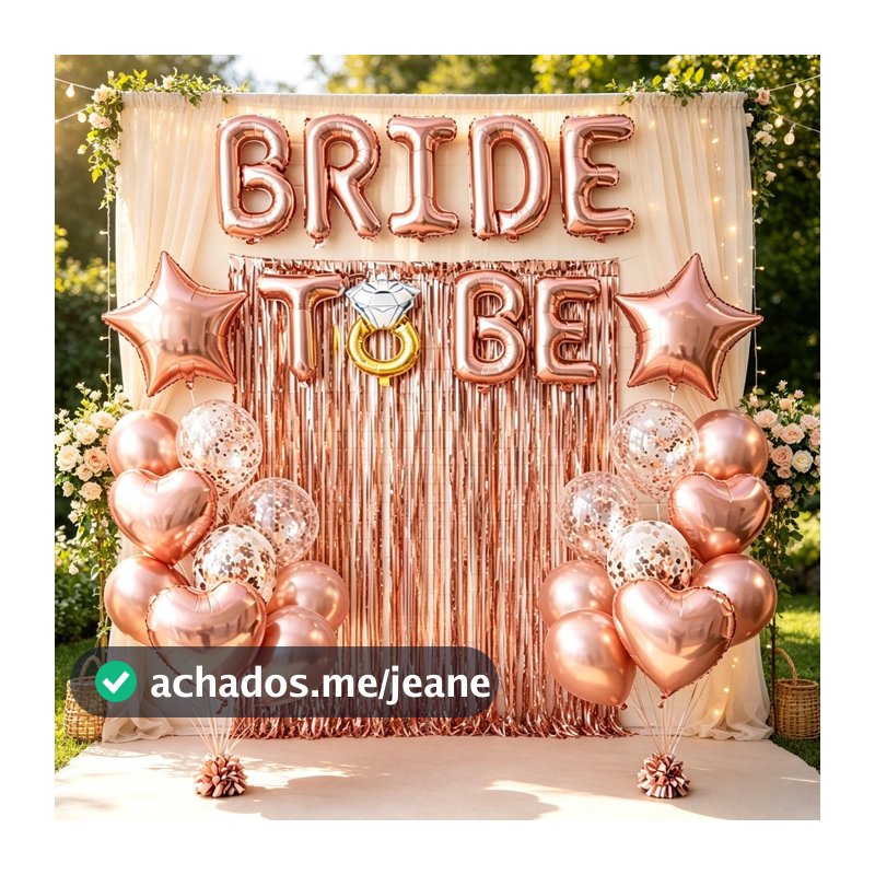 Kit Completa Despedida de Solteira Decoração Balões ''BRIDE TO BE '' +14 Balão + Cortina Festa Noiva
