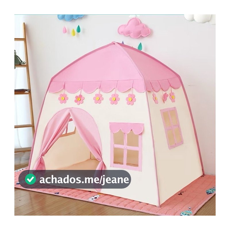 Barraca Infantil Princesa Castelo Rosa Tenda Casinha de Brincar Infantil com Janelas e Flores