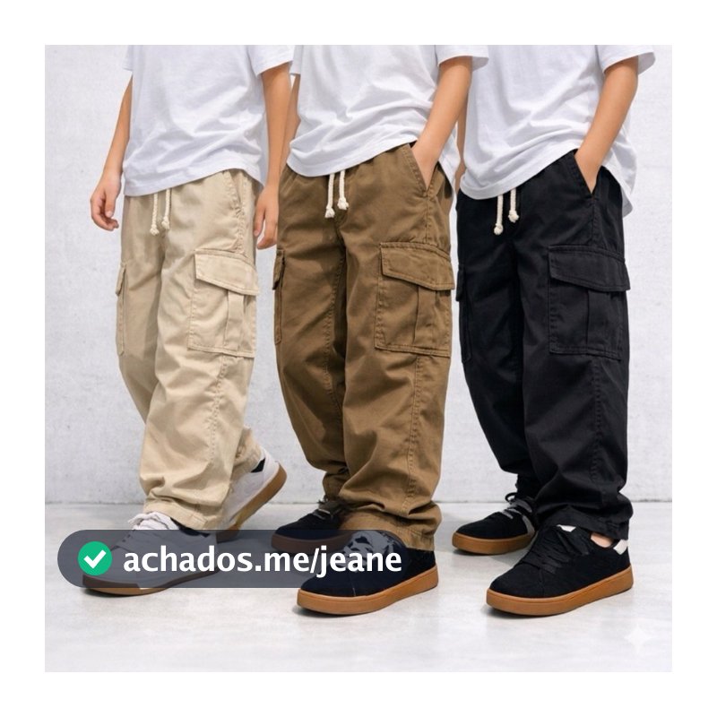 Calça Cargo Infantil Street Skatista Juvenil Sarja 2 ao 16 Anos Unissex