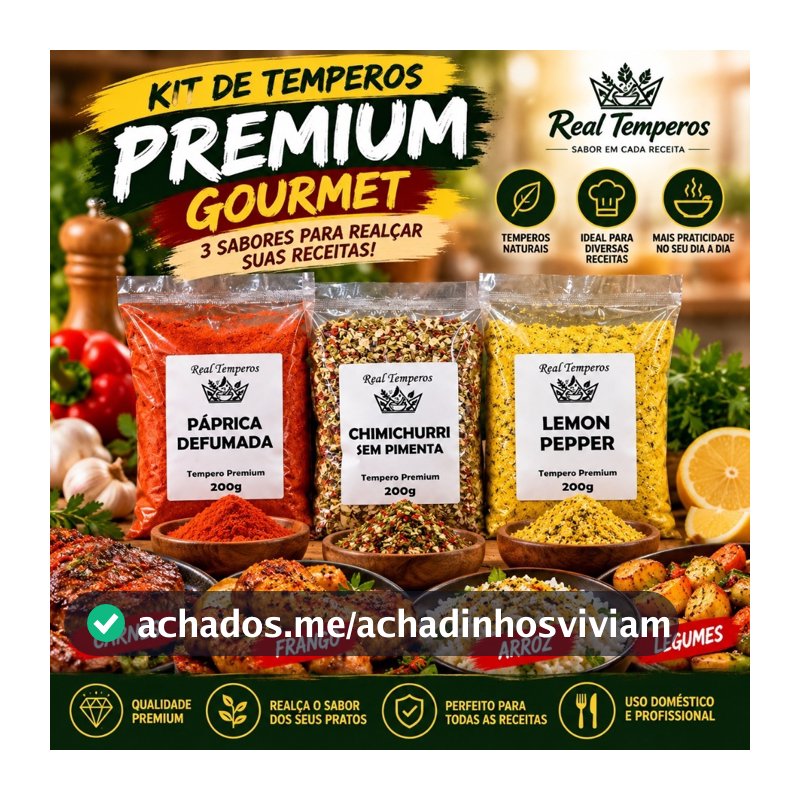 Kit de Temperos 600g – Lemon Pepper, Páprica Defumada, Chimichurri – Premium Gourmet