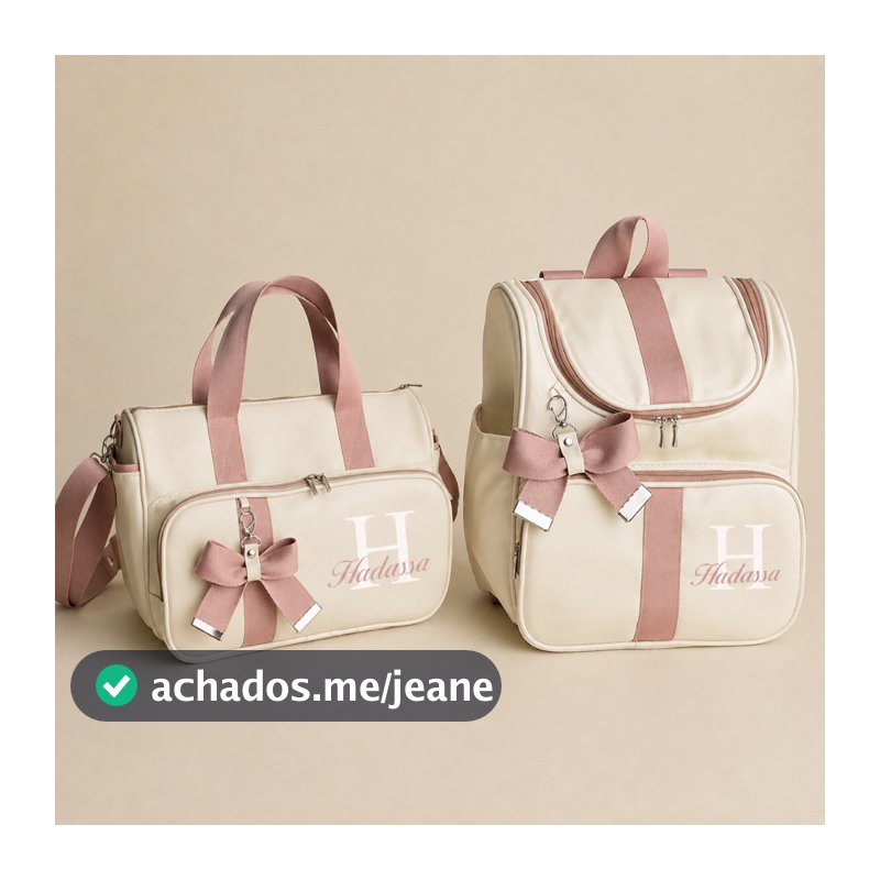 Kit Bolsa e Mochila Maternidade Personalizada e Bordada | Luxo e Impermeável com faixa e laço
