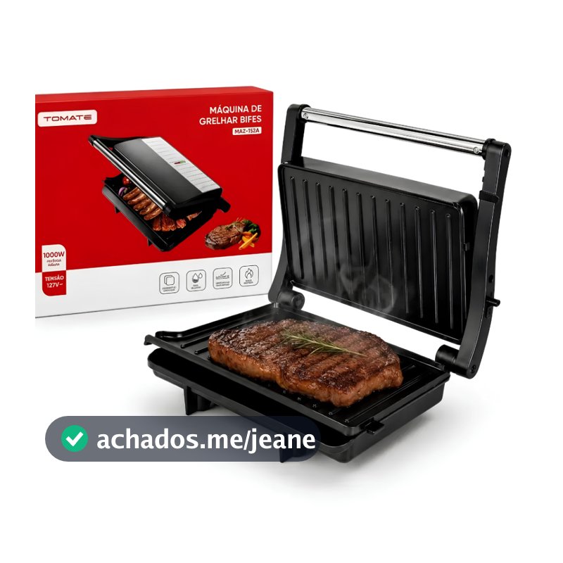 Grill Elétrico 1000W 180° Chapa Dupla Antiaderente Prensa Sanduíche para Carnes Vegetais e Lanches