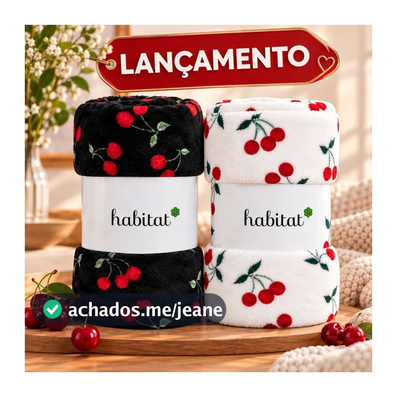 Manta Microfibra Cobertor Cama Casal Queen Toque Super Macio Aveludado Cerejas Habitat